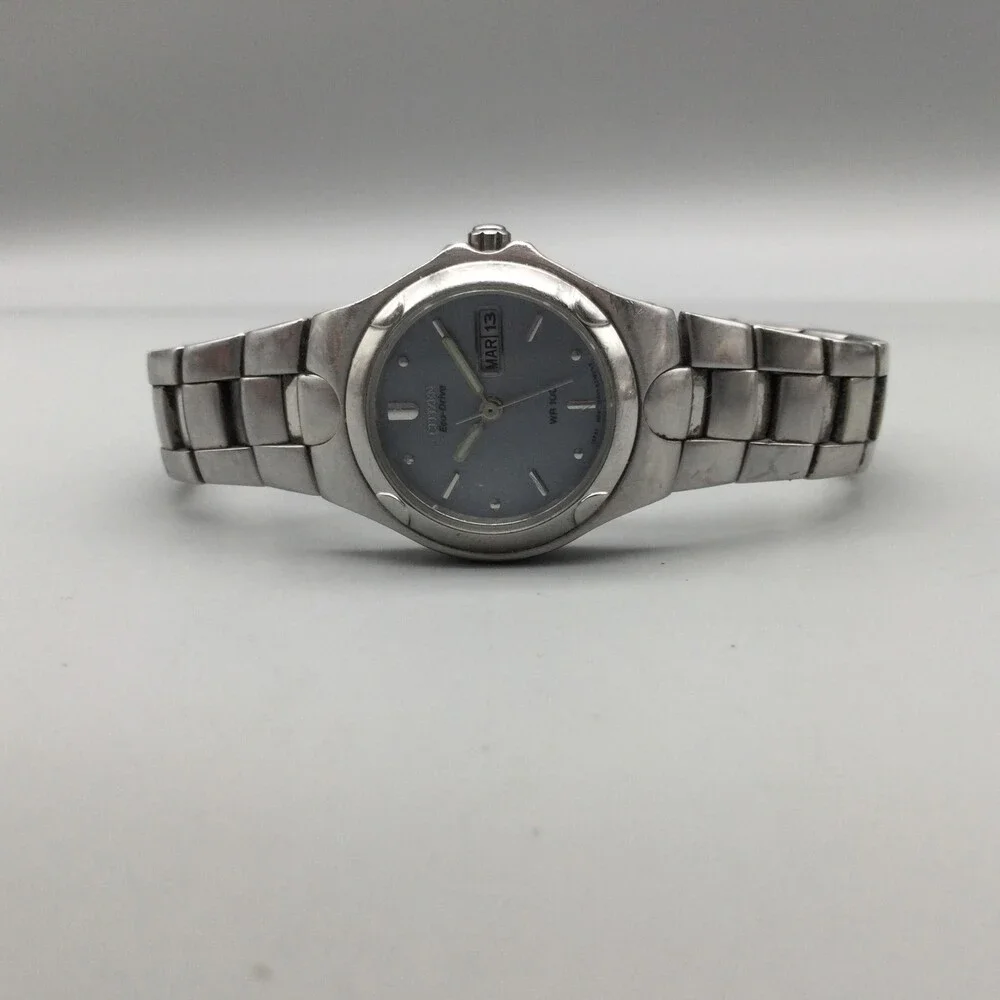 Vintage Citizen Eco-Drive Womens Watch 25mm Silver Tone Stainless Date E001 6